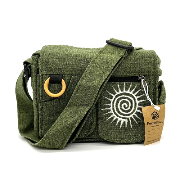 Puzzlestack Handbags - Green Messenger Bag Handmade Cotton Bag Sustainable Vegan Gift